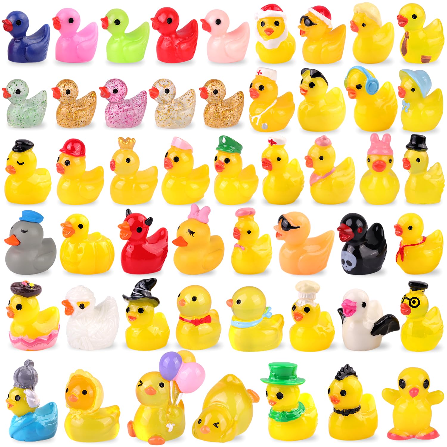 TINKRSTUFF 50PCS Mini Resin Animals Assorted Styles Cute Tiny Ducks,Miniature Duck Figures to Hide,Little Animal Bulk for Topper Desk Garden Dollhouse Landscape Aquarium Ornaments DIY Crafts & Decor