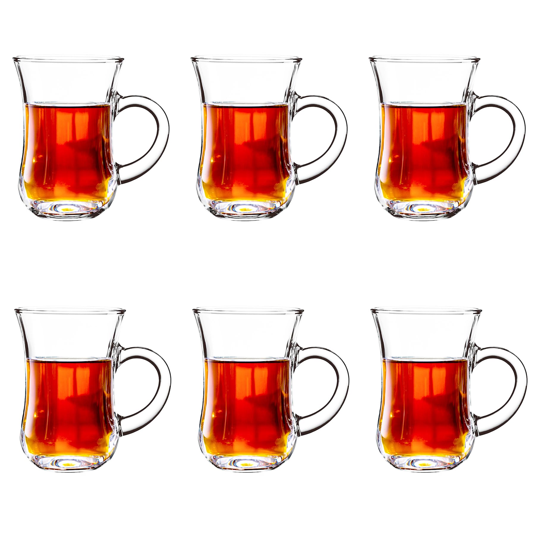 binsakao Turkish Tea Glasses with Handle - Set of 6 Tea Cups, Slim Waist Thick Sole Tea Glasses for Hold Cold Drinks, 5 oz / 150ml