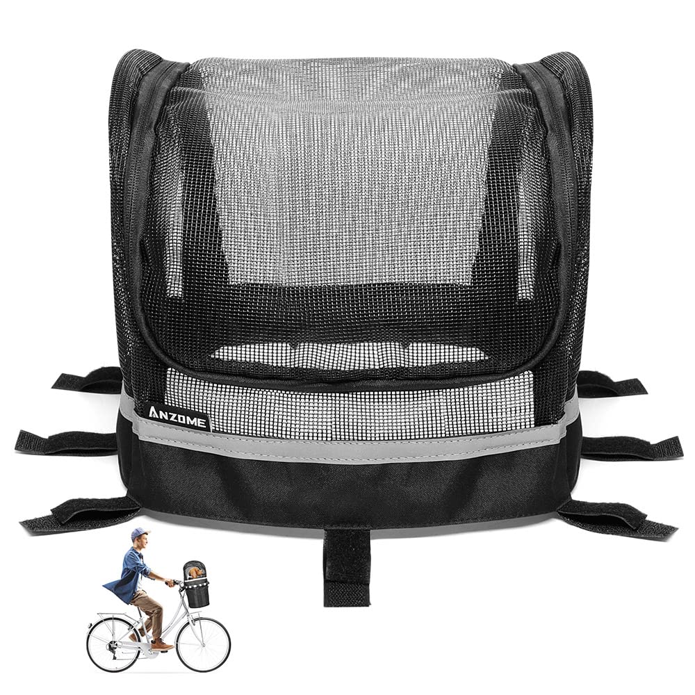 Photo 1 of ANZOME Bike Basket Cover, Removable Full Zip Opening Dog Bike Basket Cover, Easily Put in & Take Out Breathable Net for Maximum Basket 12.9”L*8.6”W (Basket not Included)