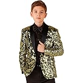Boys Tuxedo Suit Formal Outfit 2 Piece Suits with Sequin Blazer and Black Pants for Party Prom Wedding