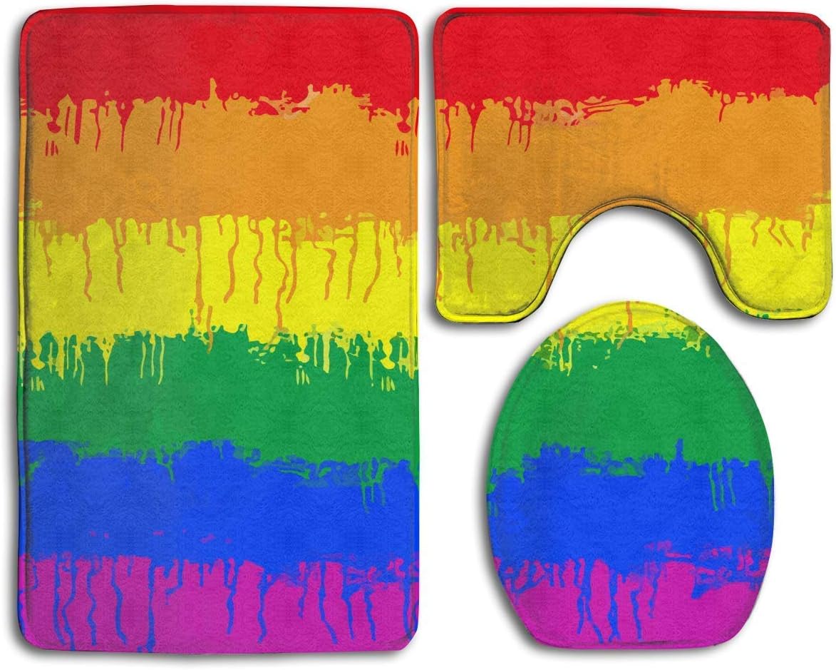 NEWcoco Non-Slip Bath mat Set 3 Piece Set Bathroom mat Set Including Bathroom mat Silhouette Carpet Cover Gay Lesbian Flag