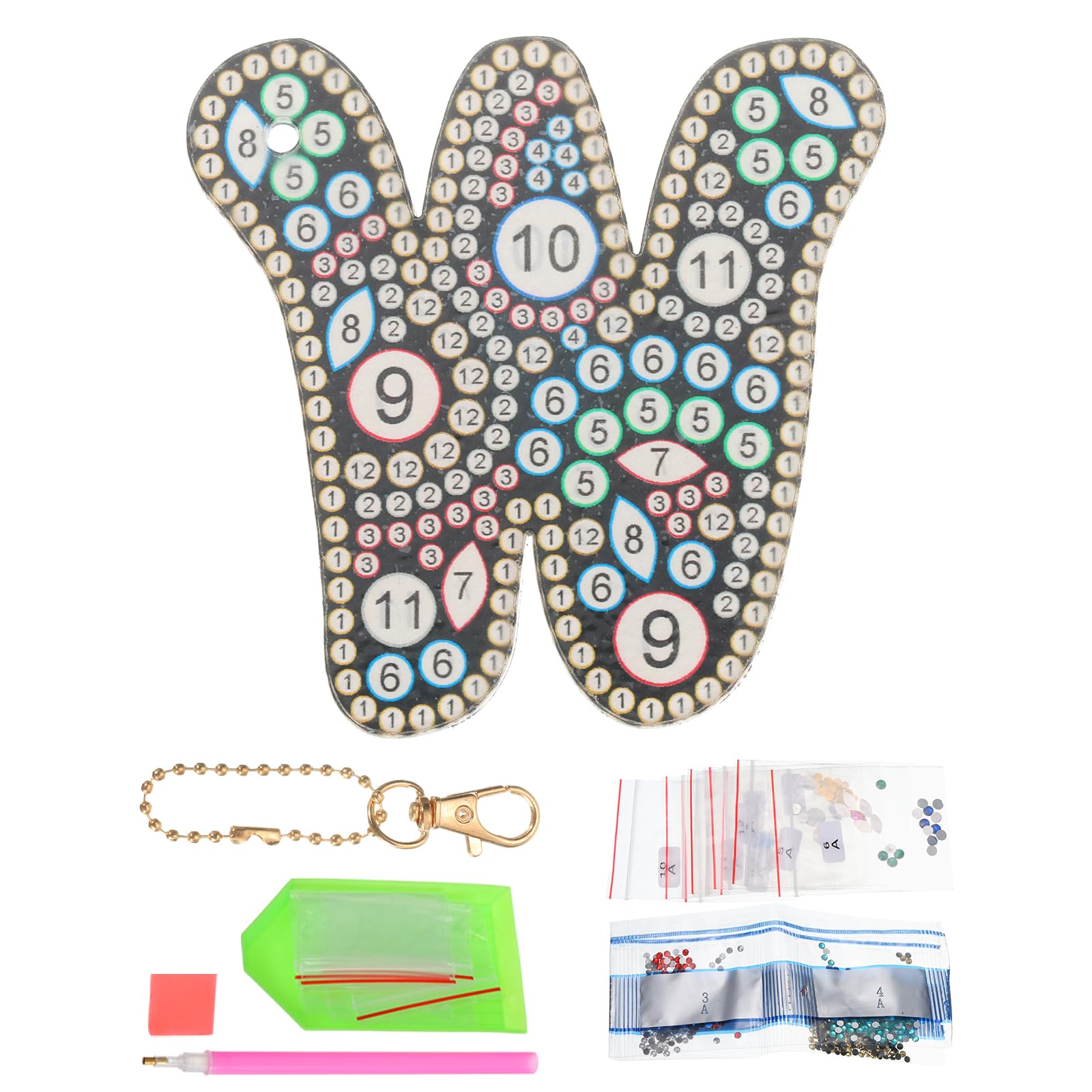 PATIKIL Diamond Art Keychains, 1 PCS Diamond Art Painting Letters Keychains Initial Alphabet Kit DIY Crystal Rhinestones Key Chain Double Sided 5D for Gift Christmas, W