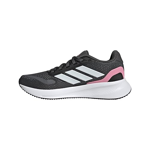 adidas Run Falcon 5 Elastic Lace & Strap Sneaker, Grey/Crystal White/Bliss Pink, 3 US Unisex Little Kid