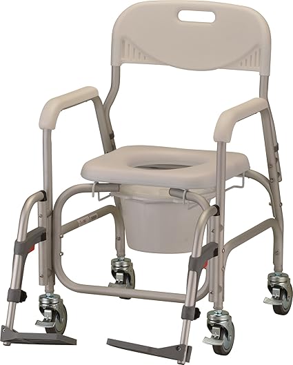 Amazon Com Nova Medical Products Rolling Shower Commode Chair With Locking Wheels And Removable Footrests White Health Personal Care