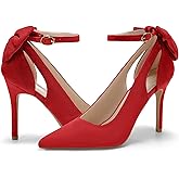 PiePieBuy Women's Pointed Toe High Heels Ankle Strap D'Orsay Pumps Shoes Bow Wedding Bowtie Back Dress Sandals