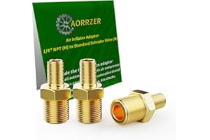 AORRZER 3 PCS Air Inflator Adapter 1/4 NPT (M) to Standard Schrader Valve (M),Locking air chuck, Connector for Auto Portable Air Compressor/Pump, Air hoses.Durable Brass Inflator Adapter(3 Packs)