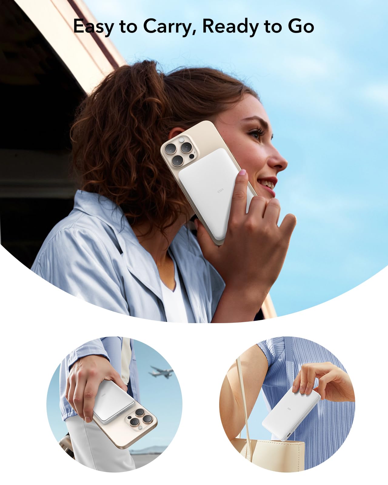 ESR 15 W zertifiziertes MagSafe Power Bank, 5.000mAh 15W schnelles tragbares Ladegerät, 1,4 cm kompakte Powerbank, MagSafe Ladegerät mit USB-C Kabel für iPhone 17/16/15/14/13/12/Google Pixel 10, Weiß 7