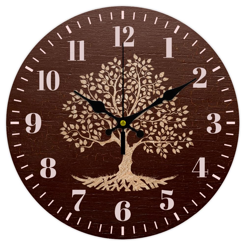 Photo 1 of CHGCRAFT Tree of Life Wall Clock Non-Ticking Clocks Round Decorative Clock Printed Wall Clock for Home Living Room Bedroom Home Office Decoration