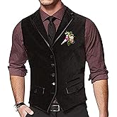 Bglddue Retro Black Mens Vest Velvet Wedding Waistcoat Notched Lapel Business Suit Vest Slim Fit Formal Dress Vests Prom Vest
