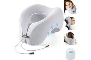jiaao 2-in-1 Travel Neck Pillow, Advanced Neck Support for Long Flights, Portable Drawstring Bag, U Shape Memory Foam Pillows for Traveling, Car, Home