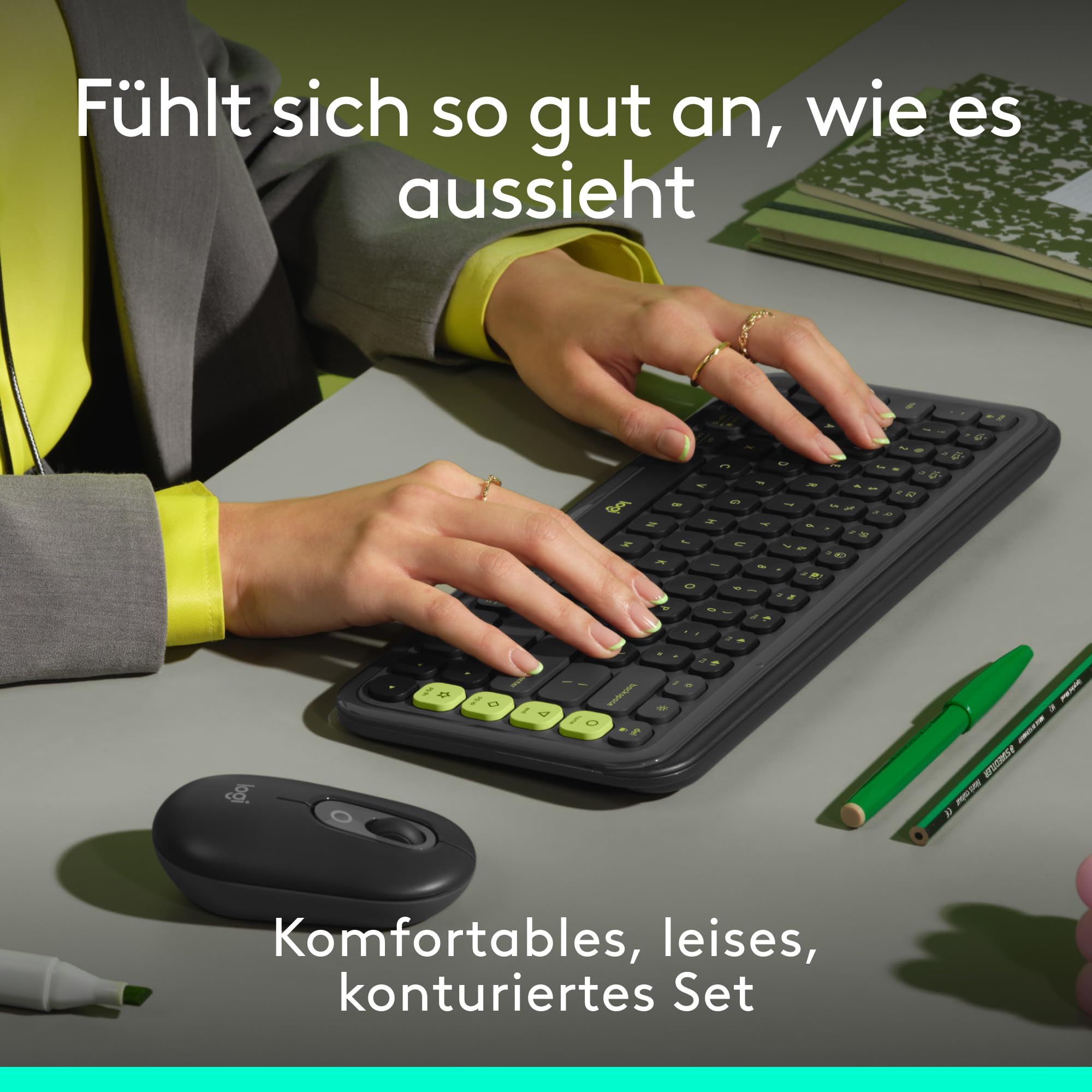 Logitech POP ICON Combo, Bluetooth-Tastatur-Maus-Set, Komfortables Tippen, programmierbare Tasten, leise Klicks, Easy-Switch für bis zu 3 Geräte, QWERTZ DEU – Grafit 3