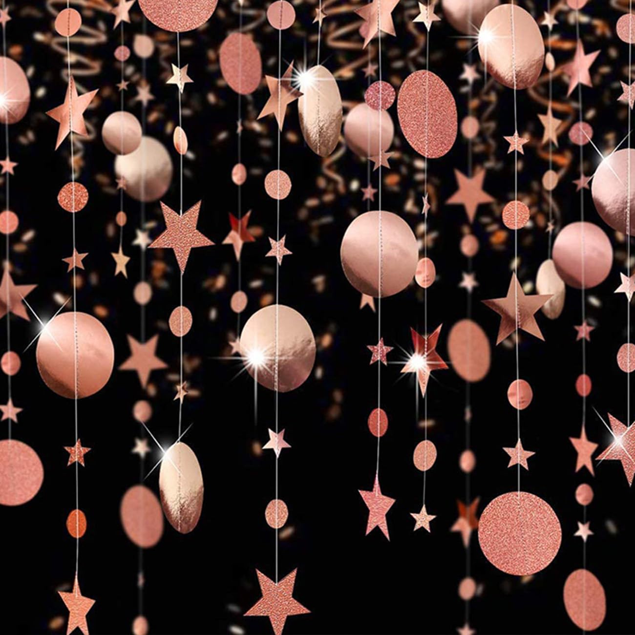 Rose Gold Hanging Paper Garland,Glitter Circle Star Paper Decoration for Party(52 Ft/4 Pack) — image 1