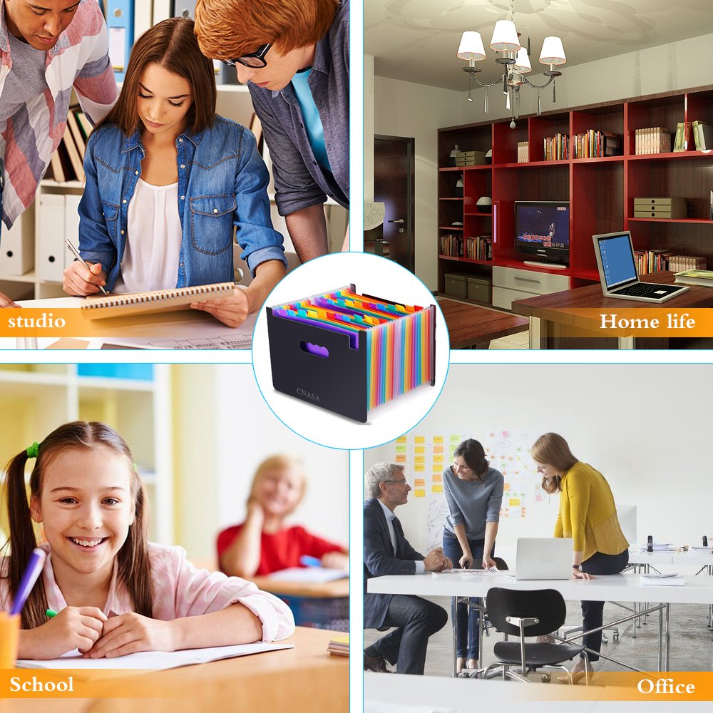 Expanding Files Folder 24 Pockets ,CNASA Large Capacity Expandable Business File Folder Portable Accordion A4 Document Expander Bag Colourful Tabs Wallet Briefcase Office Classroom Use, Self Standing