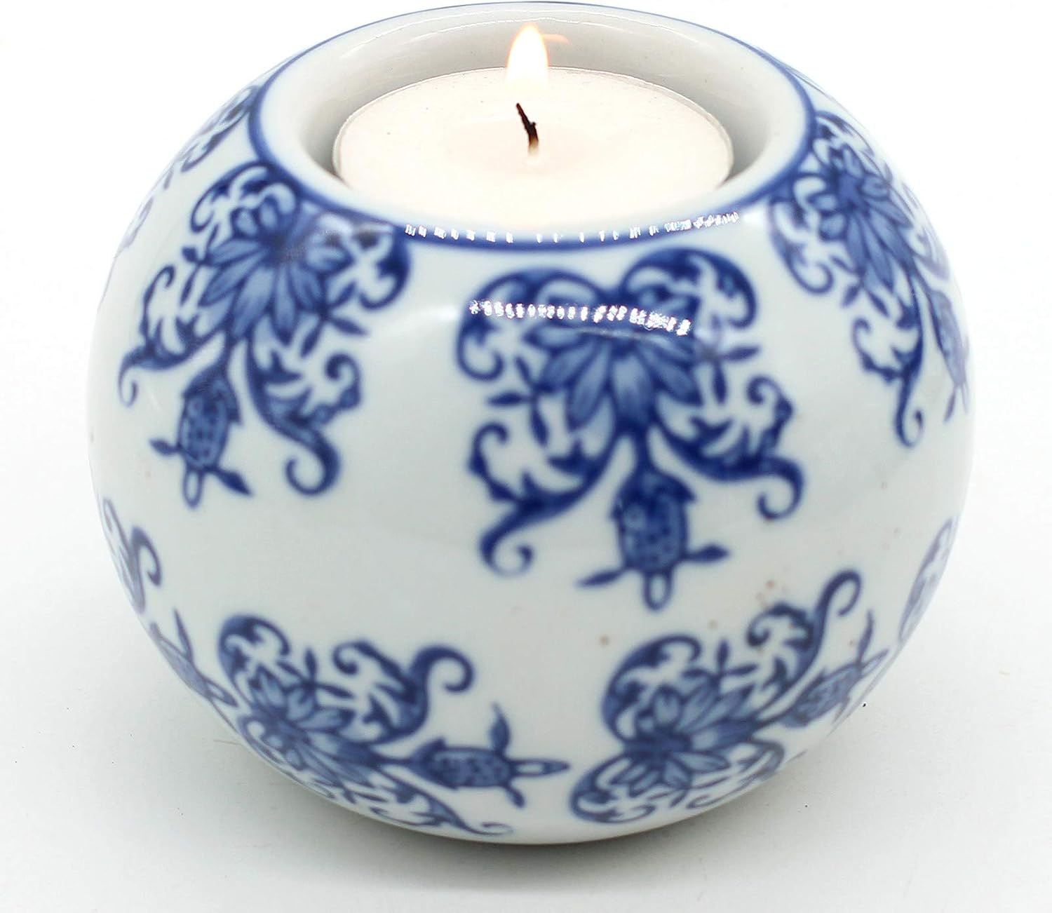Porcelain Candle Holder Tealight Candleholders Blue and White Decorative Chinoiserie Decor (B7): Kitchen & Dining