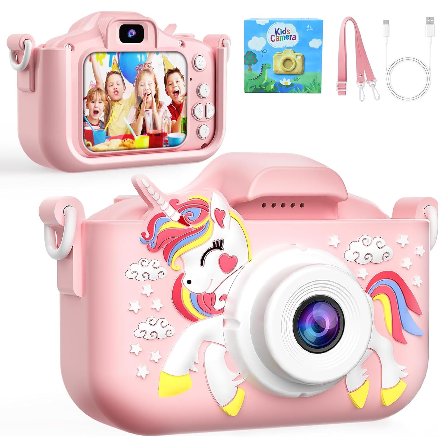 Kids Camera, Girls Digital Camera, 48MP 1080P HD IPS Screen, Double Digital Selfie for Kids, Great Christmas Birthday Gifts for Boys Girls