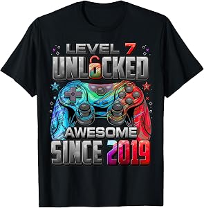 Level 7 Unlocked Awesome Since 2019 7th Birthday Gaming T-Shirt
