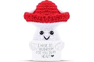 Hoedia Emotional Support Mushroom Positive Gifts: Crochet Dolls Tiny Mushroom Friend Birthday Gifts for Women Men Coworkers - Cheer Up Cute Funny Knitted Mushroom Desk Decors