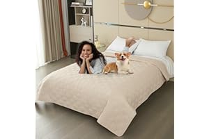 Plscoverit Dog Bed Cover, 100% Waterproof & Anti-Slip Pet Blanket Sofa Bed Mat, Reusable Bed Cover for Dogs, Washable Geometric Embroidery Mattress, Camping Pad for Pet/Dog/Cat (82x102 inch, Beige)