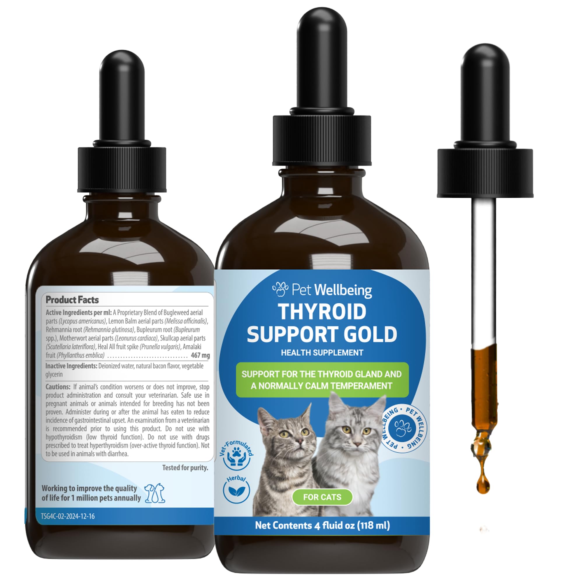Pet Wellbeing Thyroid Support Gold for Cats - Supports Healthy Thyroid Gland Function in Cats, Normal Metabolism, Bugleweed, Lemon Balm - Veterinarian-Formulated Herbal Supplement 4 fl oz (118 ml)