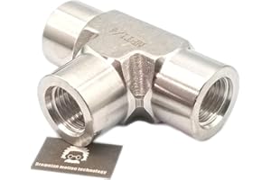 BROWNIAN MOTION TECHNOLOGY Equal Tee block SS304 with 3 Female NPT FNPT 1/4" 0.25" connections, threaded holes, stainless steel 304 forged pipe fittings,1/4" x 1/4" x 1/4" FNPT (Pack of 1pc)