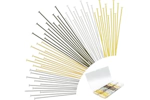 Bulrash 800 Pieces 30mm Flat Head Pins for DIY Jewelry Craft Making 1.18 Inch Metal End Straight Pins for Bracelet Necklace Earring Pendant Supplies(Flat Head Pins-Multicolor)