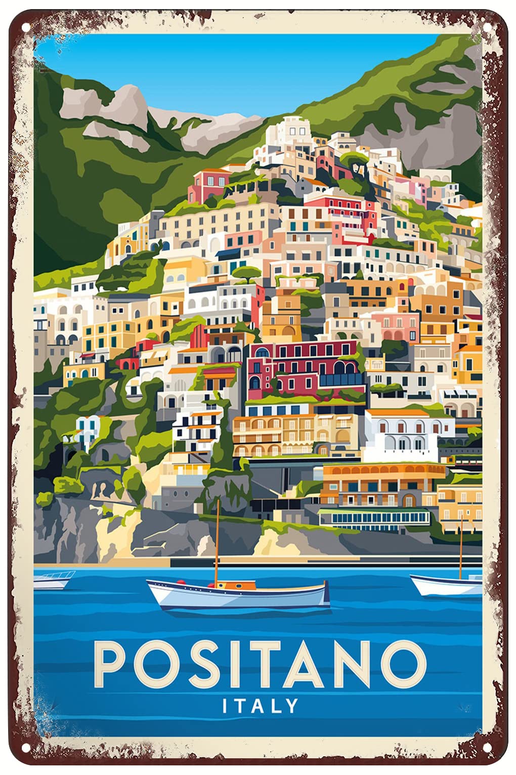Vintage Metal Signs Positano Travel Poster Amalfi Coast Italy Tin Sign ...