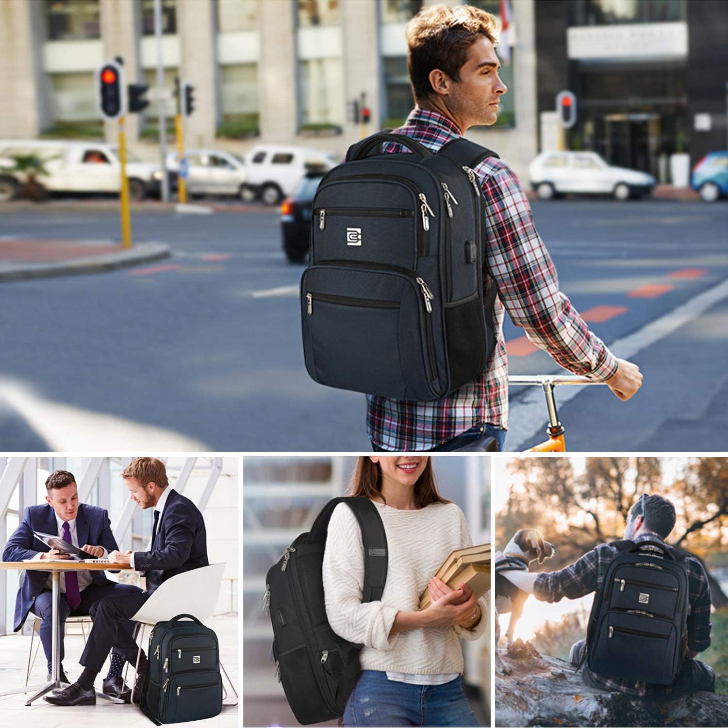 FANDARE Unisex Backpack Business Laptop Daypack Travel Rucksack with USB Charging Port Waterproof College School Computer Bag Bookbag for Women & Men Fits 15.6 Inch Laptop and Notebook New Black - Image 3