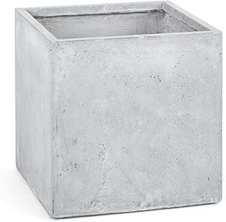 blumfeldt Solidflor Pflanzkübel Pflanztopf Übertopf Blumentopf (50 x 50 x 50 cm, Fiberton, Beton-Optik, frostsicher, niedriges Gewicht, sicherer Stand) hellgrau