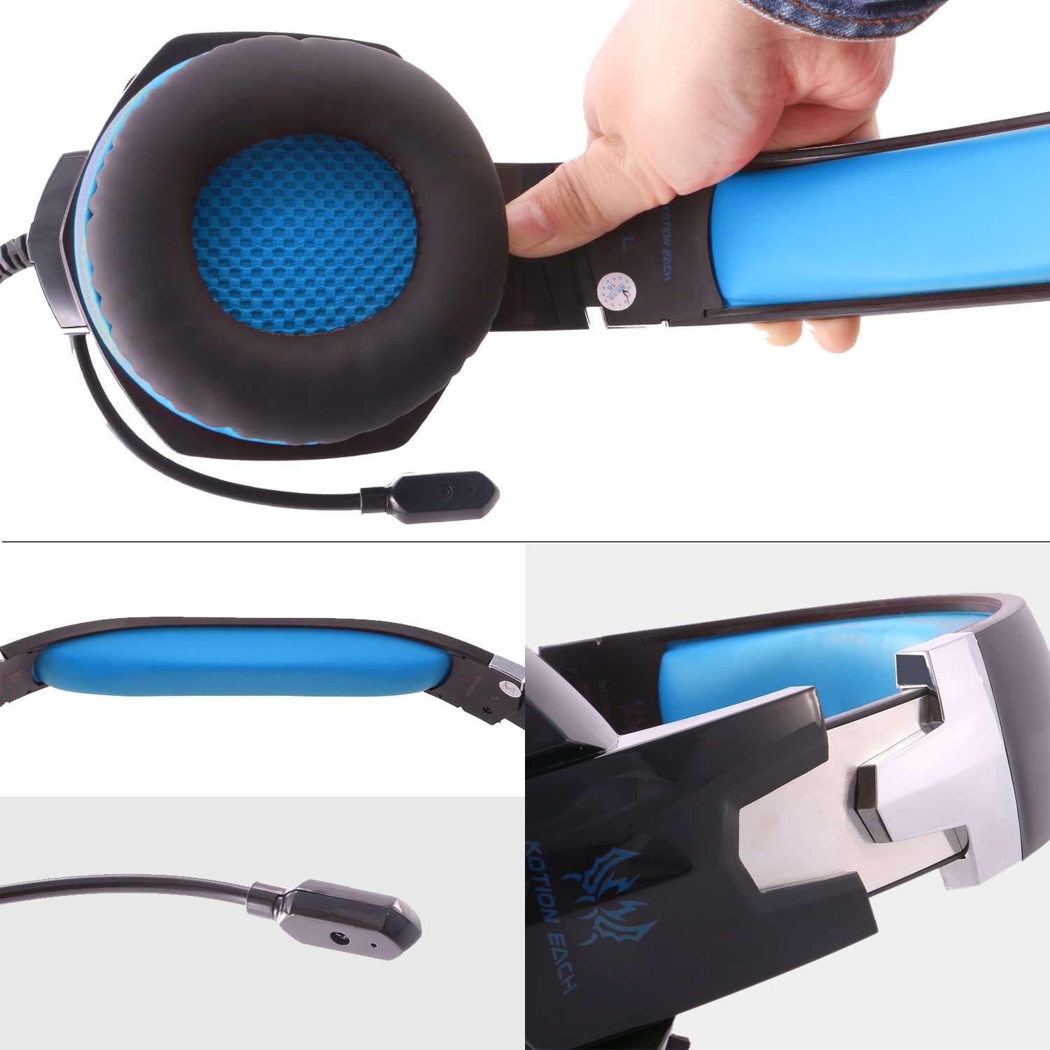 KOTION EACH G1200 Gaming Headset Auriculares 3.5mm para Jueguos de Diadema con Micrófono para Videojuegos Stereo Bass para PS4 PC Laptop Celulares(Azul+Negro)