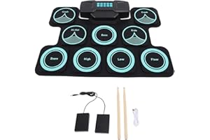 Glomora Electronic Drum Set, Electronic Drum Practice Pad with Dual Speakers Game Mode 2000mAh Rechargeable Roll Up Drum Pad 