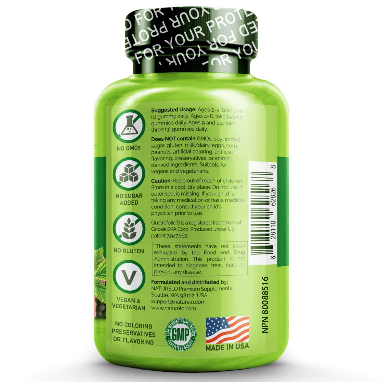 NATURELO Whole Food Vitamin Gummies for Kids Chewable Gummy