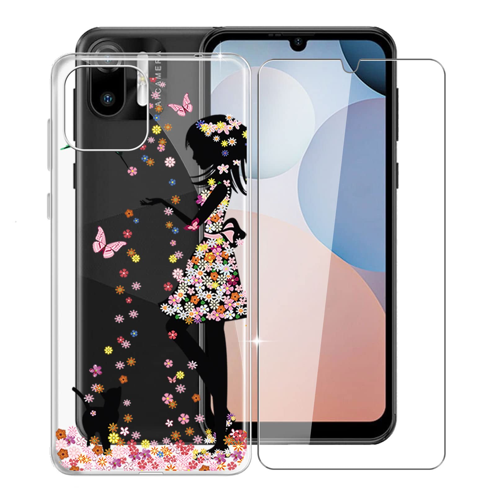 KJYF Protective Case Transparent Bumper TPU Cover + 1 Piece Screen Protector for Ulefone Note 6T (6.1 Inches), Tempered Glass Film + Silicone Shell Case Mobile Phone Case for Ulefone Note 6T - Girls