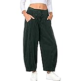 Fiona Jolin Corduroy Pants Women Barrel Casual Wide Leg Pant Mid Rise Elastic Back Waist Baggy Trousers with Pockets