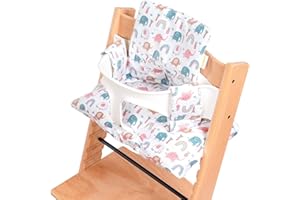 DADOUMAN Waterproof & Extra Padded Soft Dining Chair Seat Cushion, Wipe Clean Cushion for Stokke Tripp Trapp High Chair, 18" L x 11" W, Compatible & Convertible Design (Colorful Elephants)