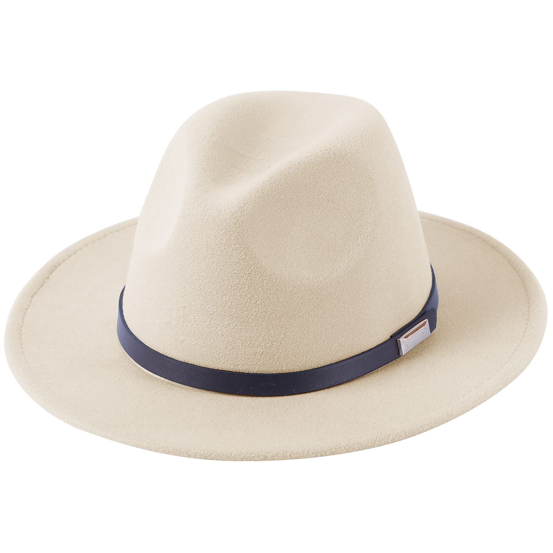 Photo 1 of Lanzom Women Lady Retro Wide Brim Floppy Panama Hat Belt Buckle Wool Fedora Hat Fit Size 6 8/7-7 1/4(One Size, 01-Beige)