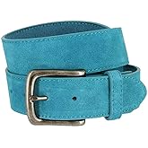 Men's Belt Rounded Edge Heel Bar Buckle Casual Jean Suede Leather Belt 1 1/2" Wide