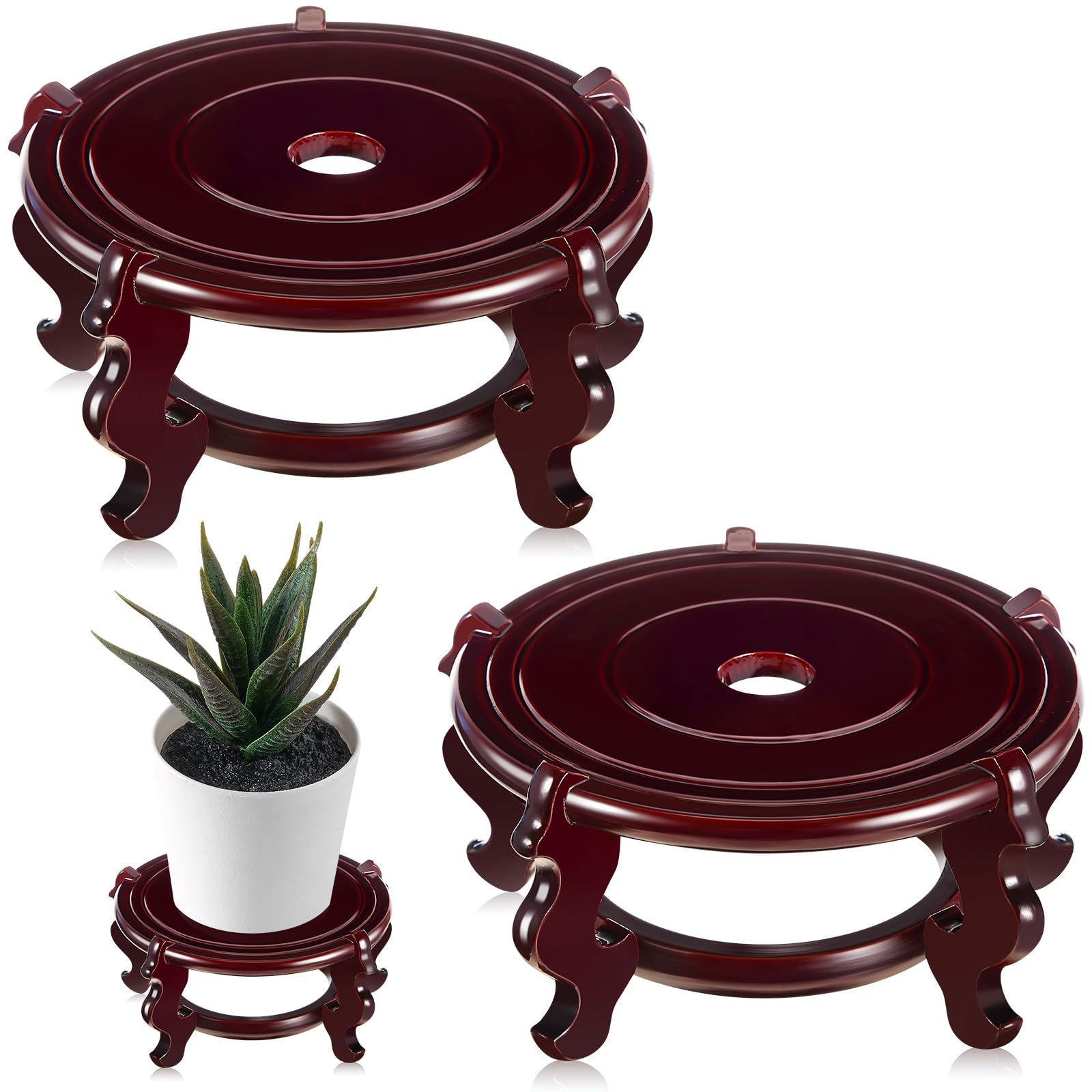 Photo 1 of Geetery 2 Pcs 4 to 12 in Wooden Plant Stands Indoor Chinese Oriental Plant Stand for Vase Fishbowl Flower Pot Lamp Redwood Base Vintage Display Rack Decor(6 Inch)