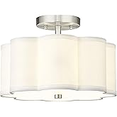 Audickic Semi Flush Mount Ceiling Lights, 3-Light 13" Ceiling Light Fixtures with Fabric Shade in Flower Shape, Brushed Nicke