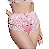 SHENHE Women's Satin Panty Ruffle Lace Trim Mid Rise Bow Underwear Silky Soft Brief