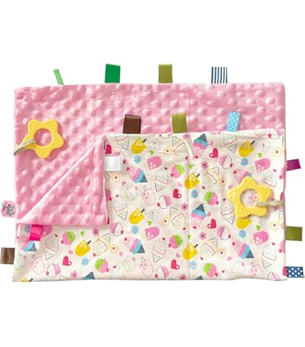 Couverture De Sécurité Douce Pour Bébé - Polaire 34x34 Cm - Cadeau Naissance, Anniversaire - Violet Et Rose