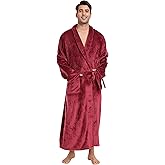 Trek Forte Mens Plush Fleece Robe Soft Shawl Collar Bathrobe Long Fluffy Spa Robes Winter Warm House Robe with Pockets