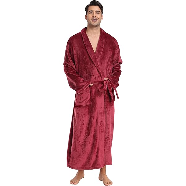 Men Full Length Dressing Gown,Warm Robes Fleece Soft Towelling Bathrobe  Fluffy Long Housecoat for Winter,Red,XL at Amazon Men's Clothing store
