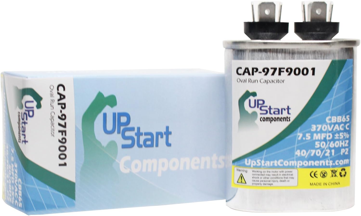 7.5 MFD 370 Volt Oval Motor Run Capacitor Replacement for Bryant/Carrier 58DLA07012112 / 0057 / B - CAP-97F9001, UpStart Components Brand