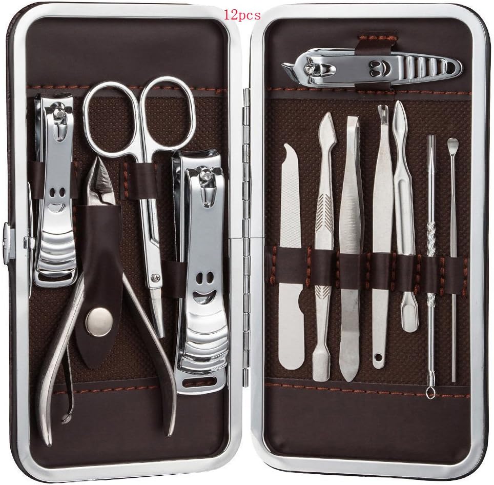 LOLPI Stainless Steel Nail Clippers Kit 12 Pcs,Professional Grooming Kit, Nail Tools travel Kit