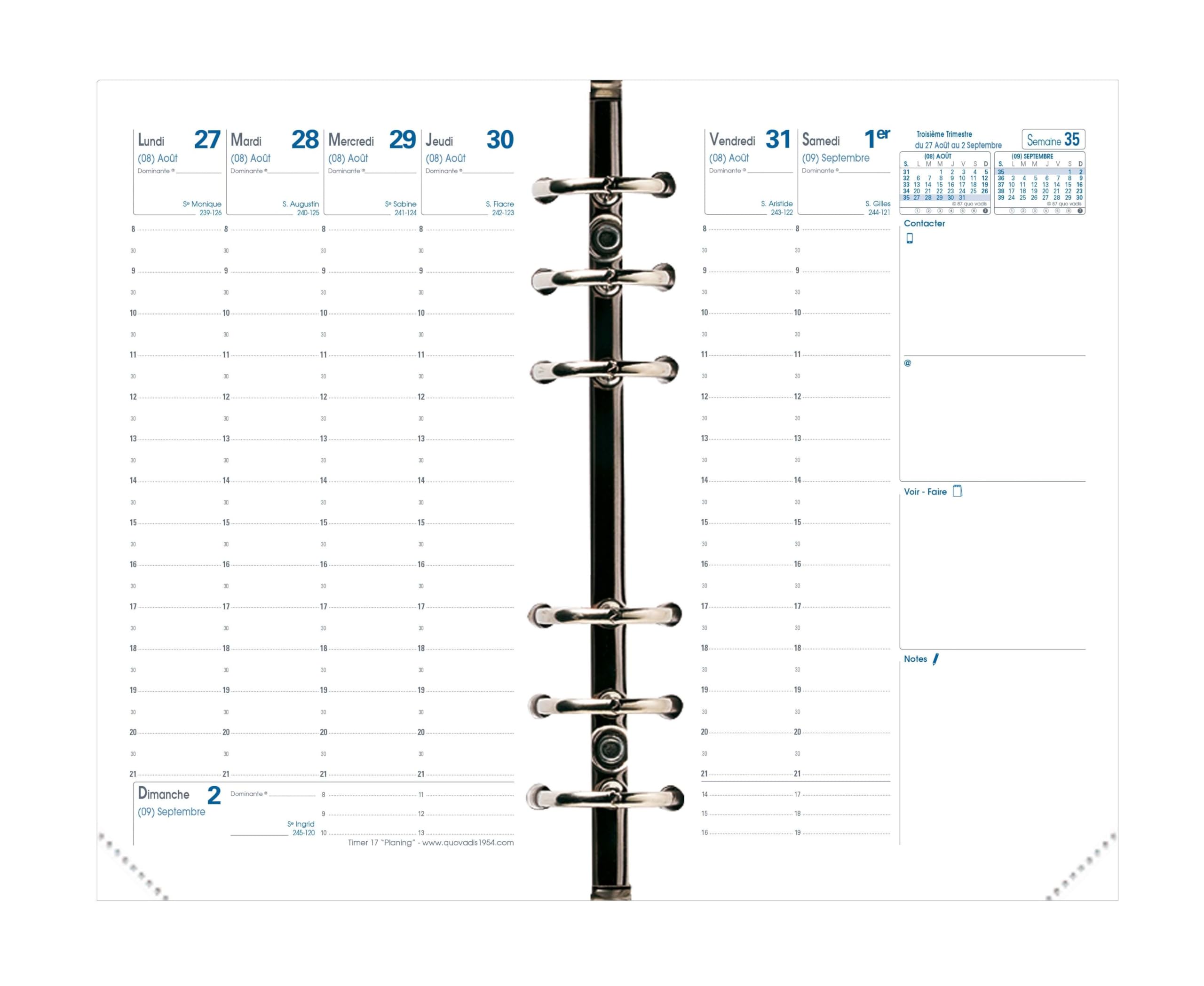 Quo Vadis 2018 Timer 17 Planning Refill – 16 Months, Sep 2018 to Dec 2019, Paper, White, Letter, Daily