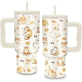 xiiai Cat Lovers Gifts for Women - 24oz Insulated Tumbler with Handle & Straw - Cute Cats Pattern Stainless Steel Coffee Cup - Birthday, Christmas, Valentine's Day Gift for Cat Mom, Pet Lovers