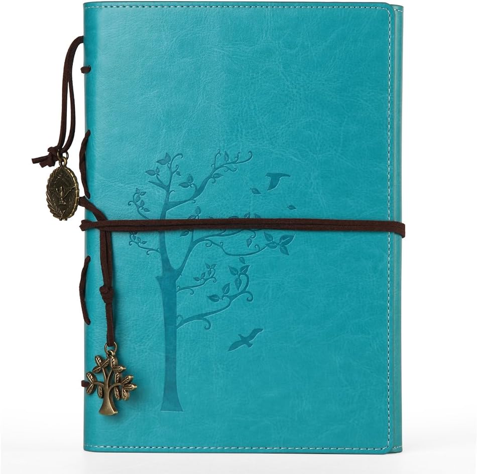 VALERY Vintage PU Leather Journal / Bound Writing Notebook A5 / Refillable Travel Diary with Lined Pages, 96 Sheets and 192 Pages, Acid-Free Paper - Turquoise (Blue Aqua)