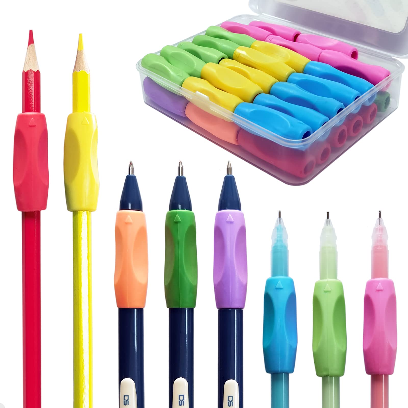 OSteed Ergonomic Silicone Pencil Grips 40 Pcs for Kids and Adults, 8 Colours Gel Pen Holders with 3 Concaves for Handwring
