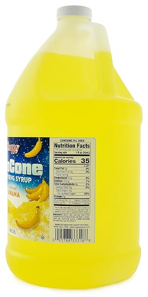 SNAPPY BANANA SNO CONE SYRUP, 1 GALLON (128 OZ), READY TO USE FOR SNOW CONE MACHINES AND SHAVED ICE