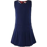 Bienzoe Girls School Uniform Jumper: Stretch Pleated Durable Kids Knee Length Sleeveless Dress